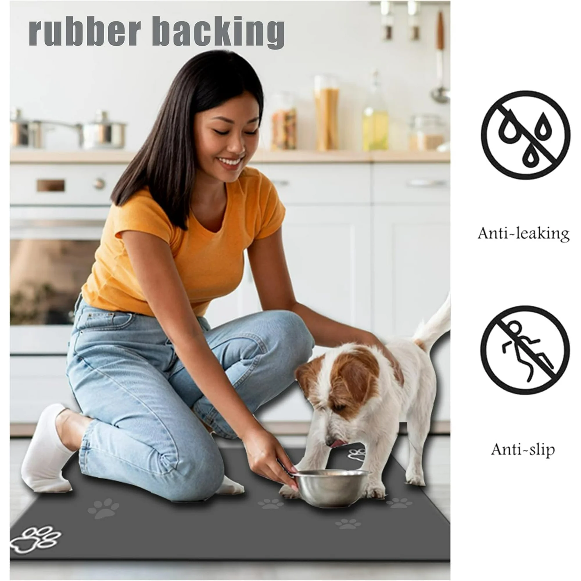 Large Pet Feeding Mat, Super Absorbent Quick Dry Cat & Dog Water Dispenser Mat No Stains Non Skid Easy to Clean (Dark Brown, 40'' x 32'')