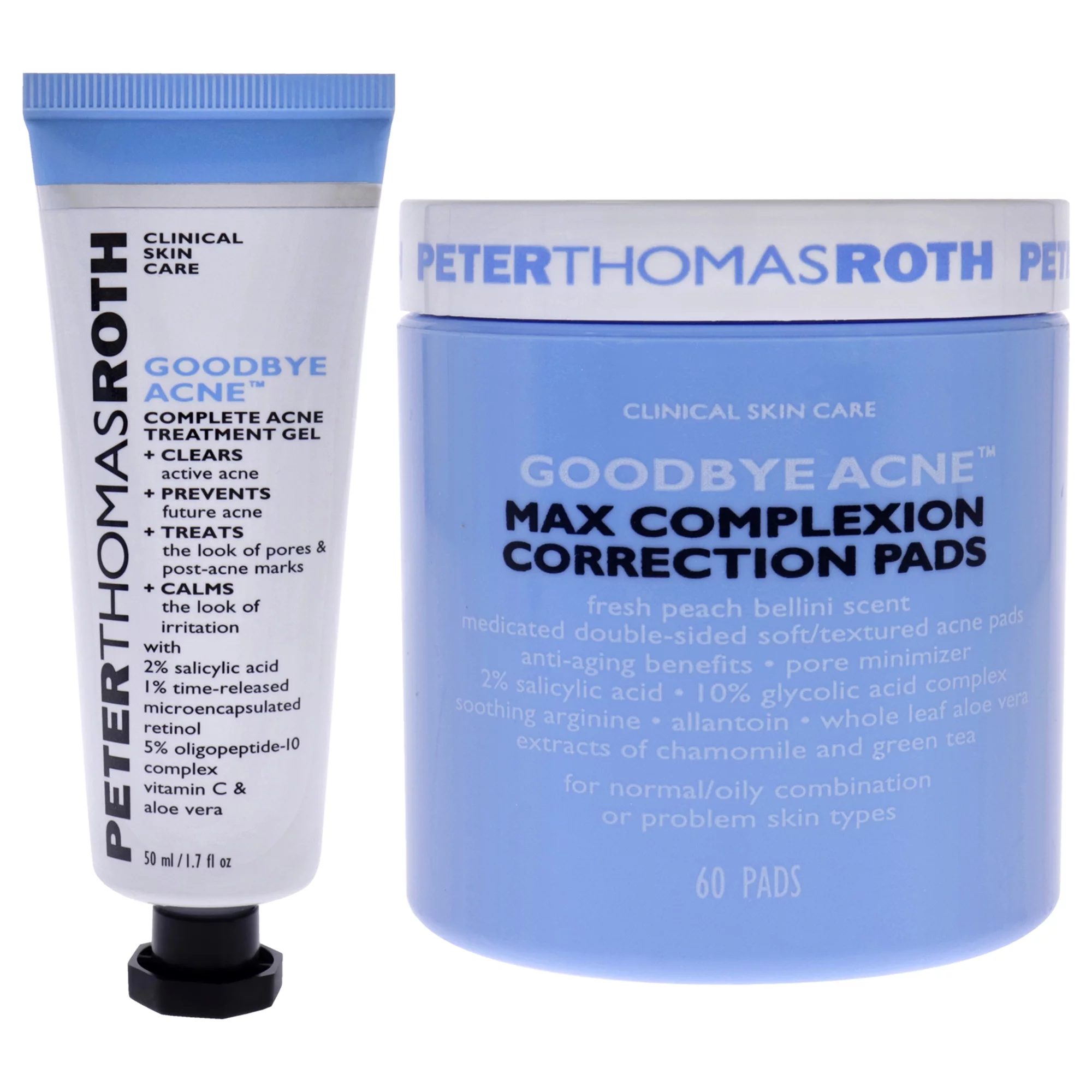 Peter Thomas Roth Goodbye Acne Treatment Pair , 2 Pc 1.7oz Complete Acne Treatment Gel, 60 Max Complexion Correction Pads