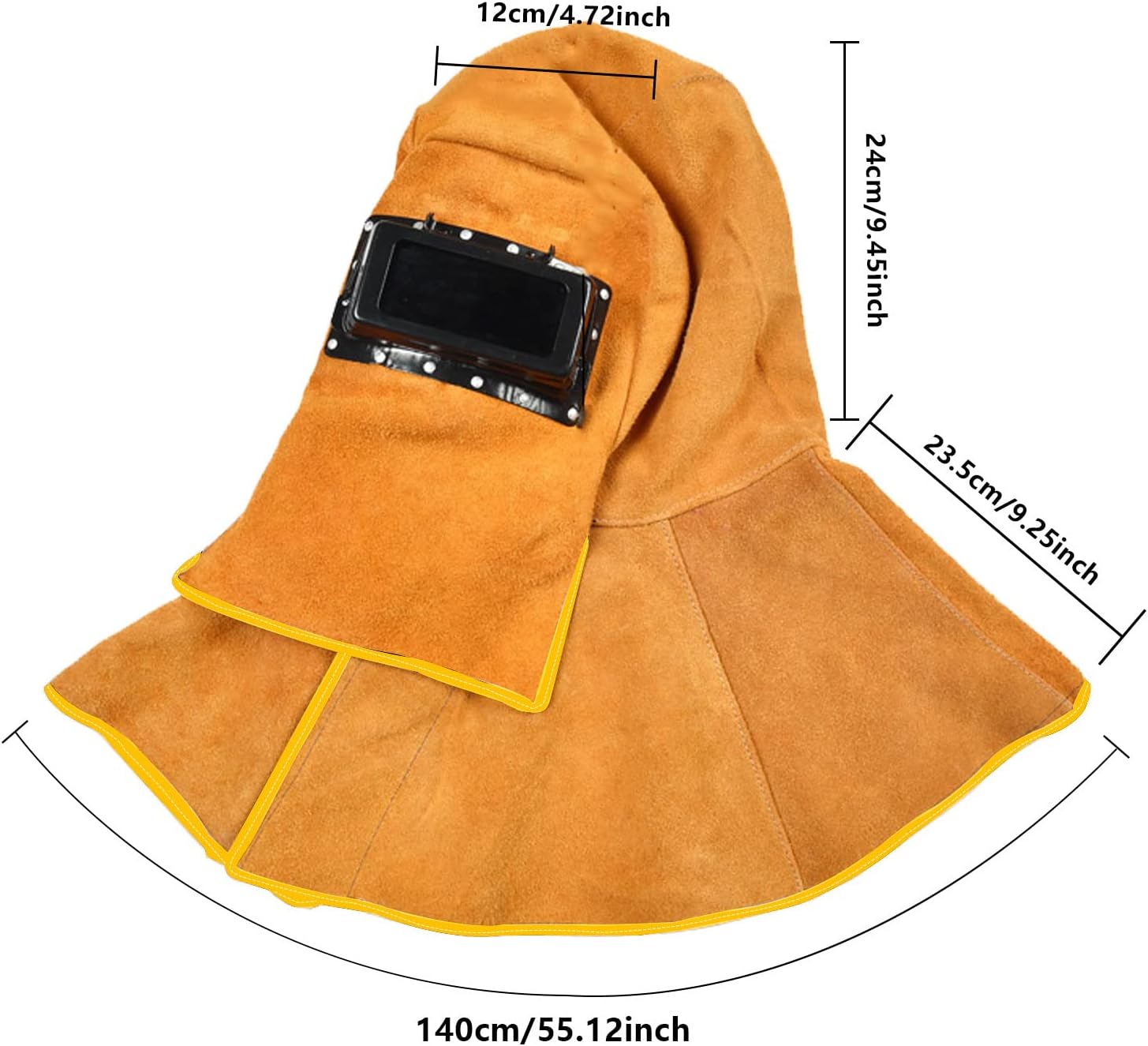 Leather Welding Mask, Leather Welding Helmet with Solar Auto Darkening Filter Welding Helmet Protective Gear Mask Work Cap with Neck Shoulder Drape Work Cap Welding Helmet, Yellow