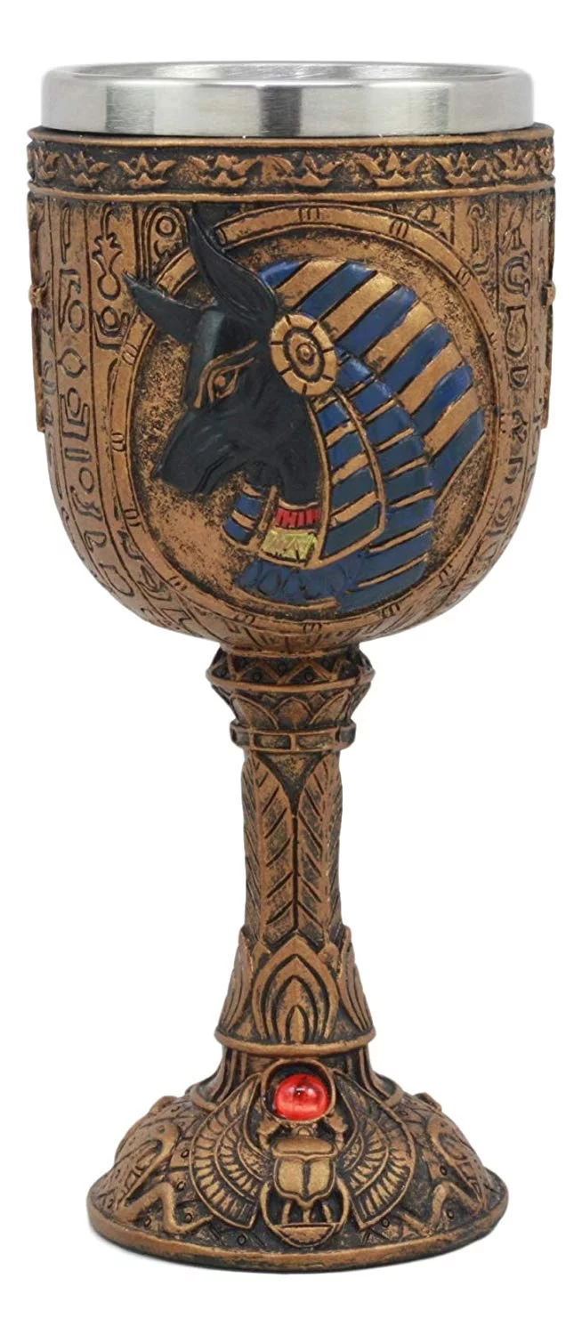 Ebros Ancient Egyptian Wine Goblet In Golden Hieroglyphic Design With Gods Of Egypt Face 6oz 7