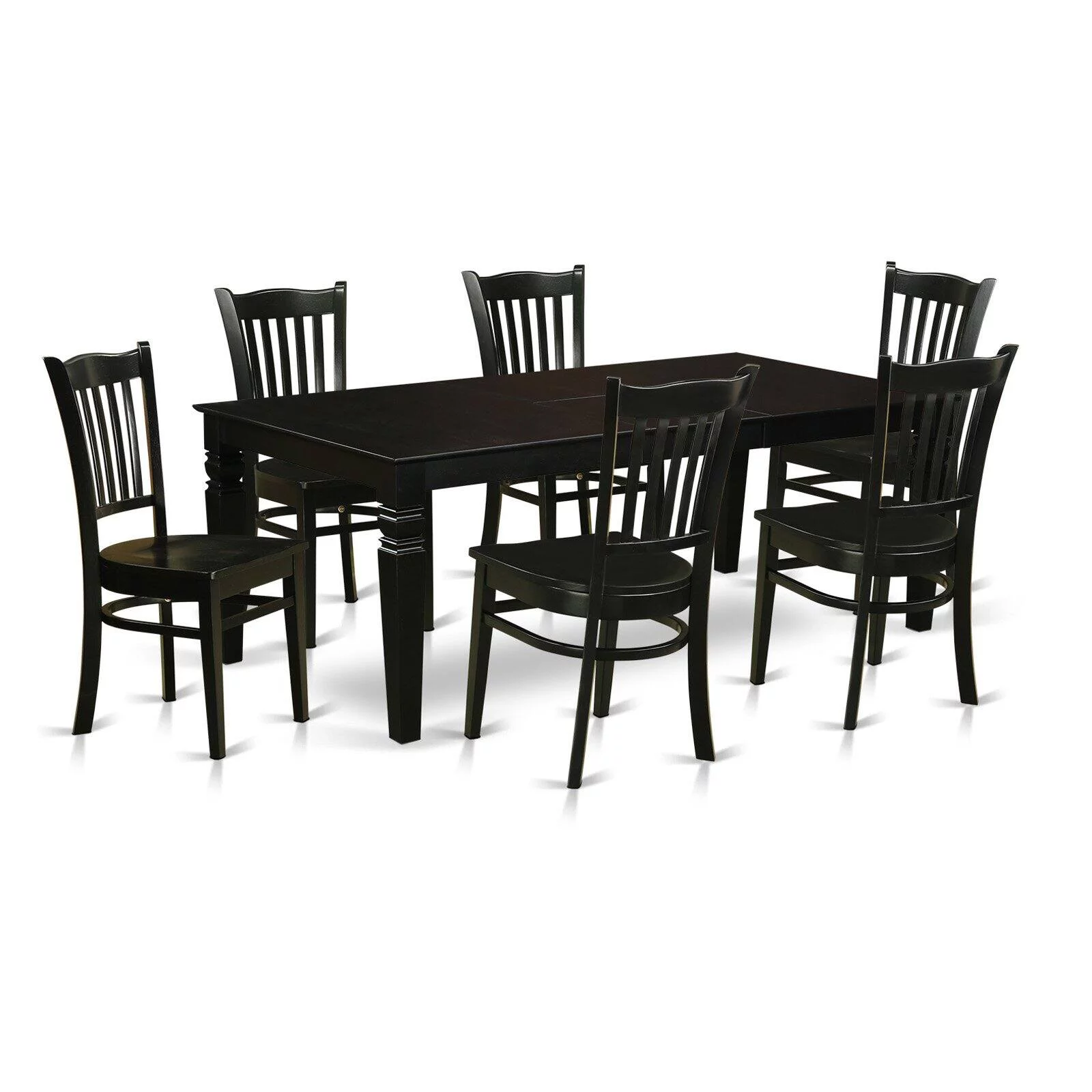 East West Furniture Logan 7-piece Wood Dining Table and Chairs in Black
