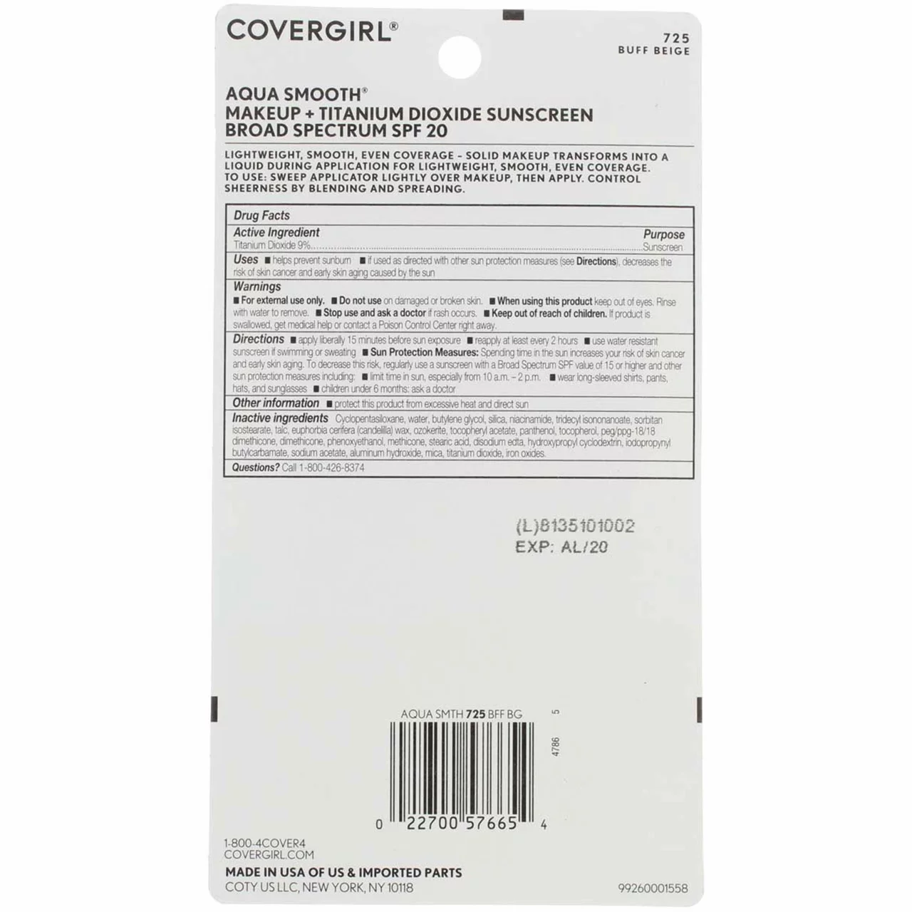 CoverGirl AquaSmooth Compact Foundation, Buff Beige [725] 0.40 oz (Pack of 3)