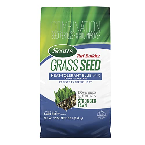 Scotts Turf Builder Grass Seed Heat-Tolerant Blue Mix for Tall Fescue Lawns with Fertilizer and Soil Improver, 2.4 lbs.