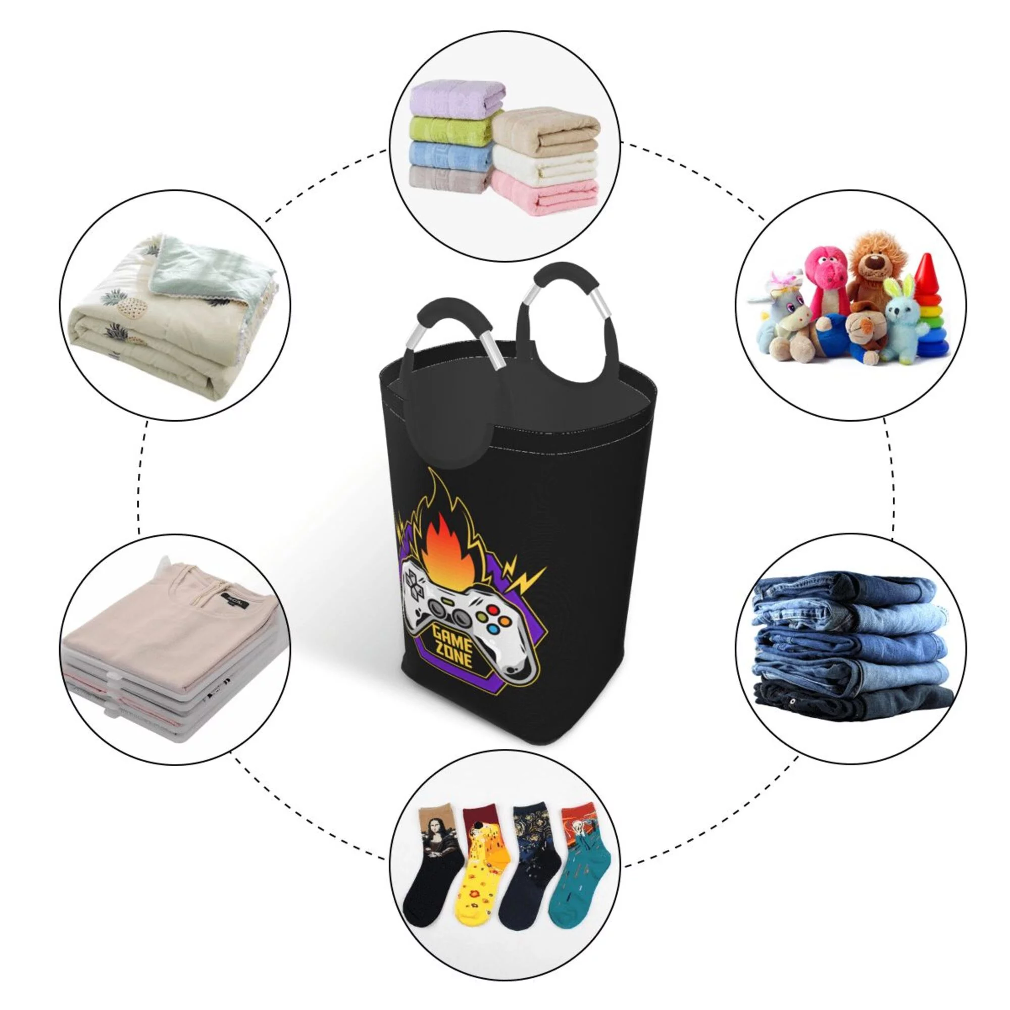 TEQUAN 50L Large Rectangular Laundry Hamper with Aluminum Handles, Vintage Oriental Red Hand Fans Prints Waterproof Foldable Dirty Clothes Basket