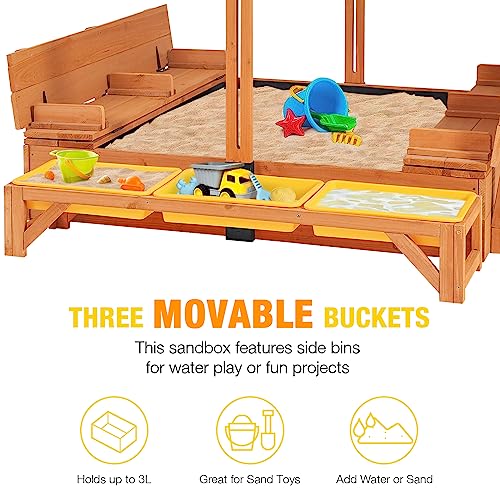 Aivituvin Kids Sand Boxes with Canopy Sandboxes with Covers Foldable Bench Seats, Children Outdoor Wooden Playset - UPGRADE Retractable Roof (47x47Inch)