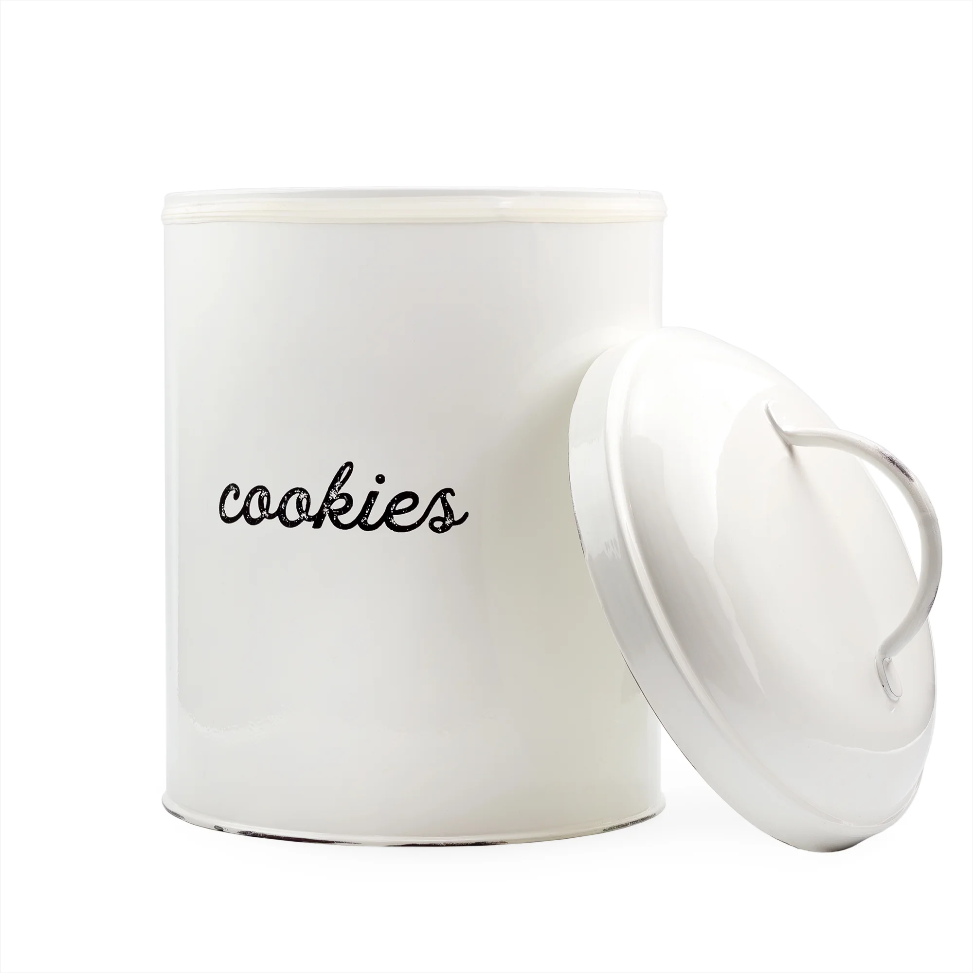 AuldHome White Enamelware Cookie Jar, Rustic Large Treats Canister