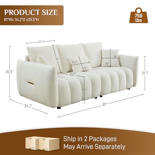 Teddy Cloud Sofa Couch, Comfy Upholstered Sherpa Deep Seat Boucle Sofa, Cozy Modern 3 Seater Couch with 3 Pillows, Oversized Loveseat for Living Room Apartment Office, Black