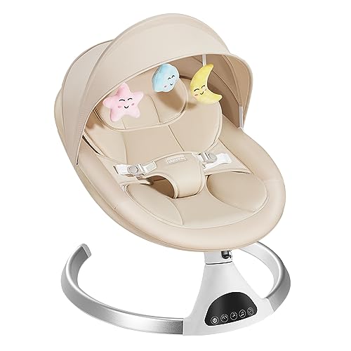 Electric Baby Swings for Infants to Toddler, Portable Babies Rocker Bouncer for Newborn Boy and Girls, Motorized Bluetooth Swing, Music Speaker with 12 Preset Lullabies, Remote Control Pink
