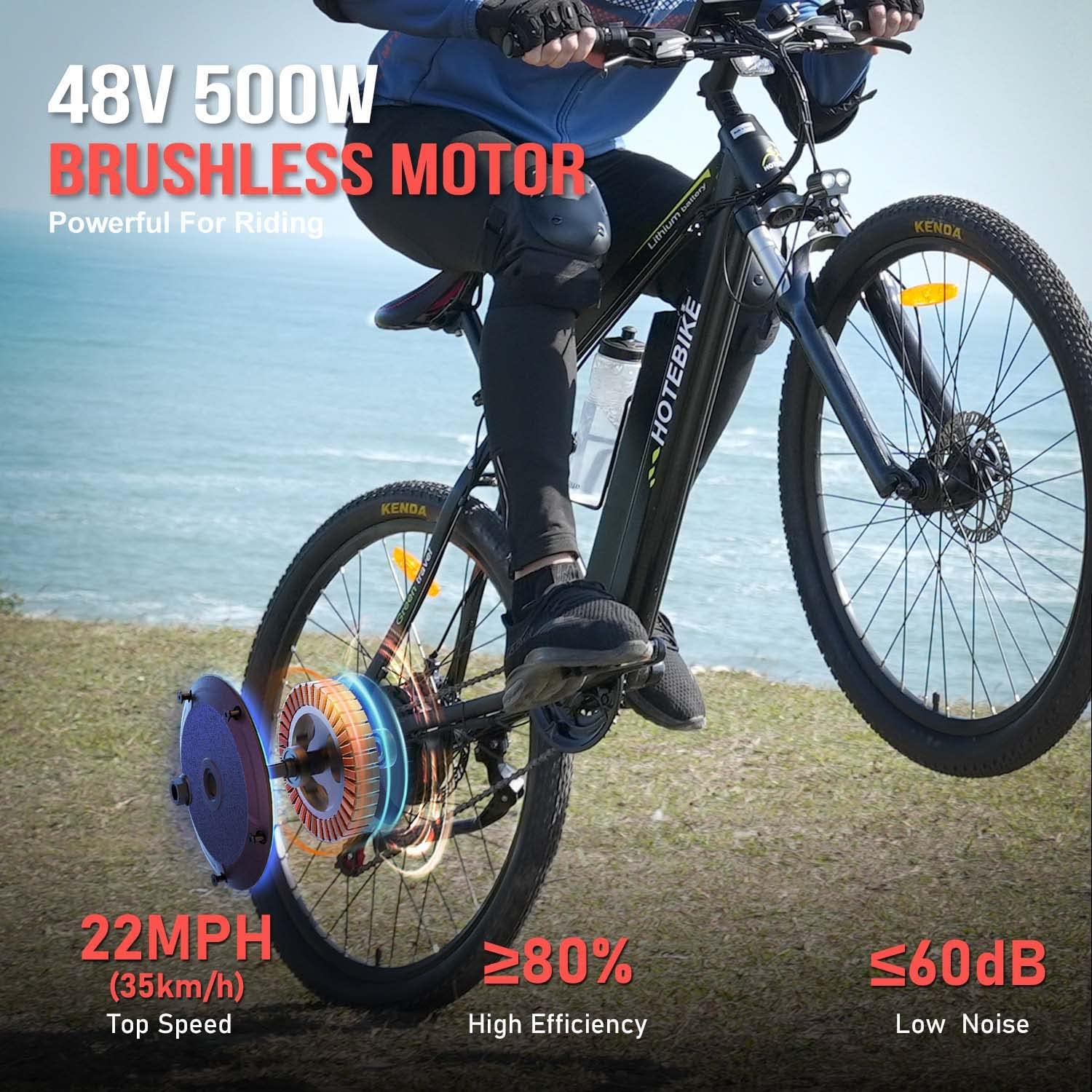 HOTEBIKE Electric Bike for Adults 500W Electric Mountain Bike with 48V 13AH Removable Battery 26