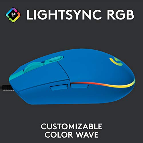 Logitech G203 Wired Gaming Mouse, 8,000 DPI, Rainbow Optical Effect LIGHTSYNC RGB, 6 Programmable Buttons