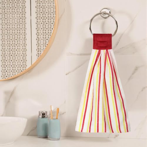 Bencailor 6 Pcs Christmas Hanging Hand Bathroom Towels Check Striped Red Yellow Tea Kitchen Towels Microfiber Fast Drying Baking Cooking Cloth