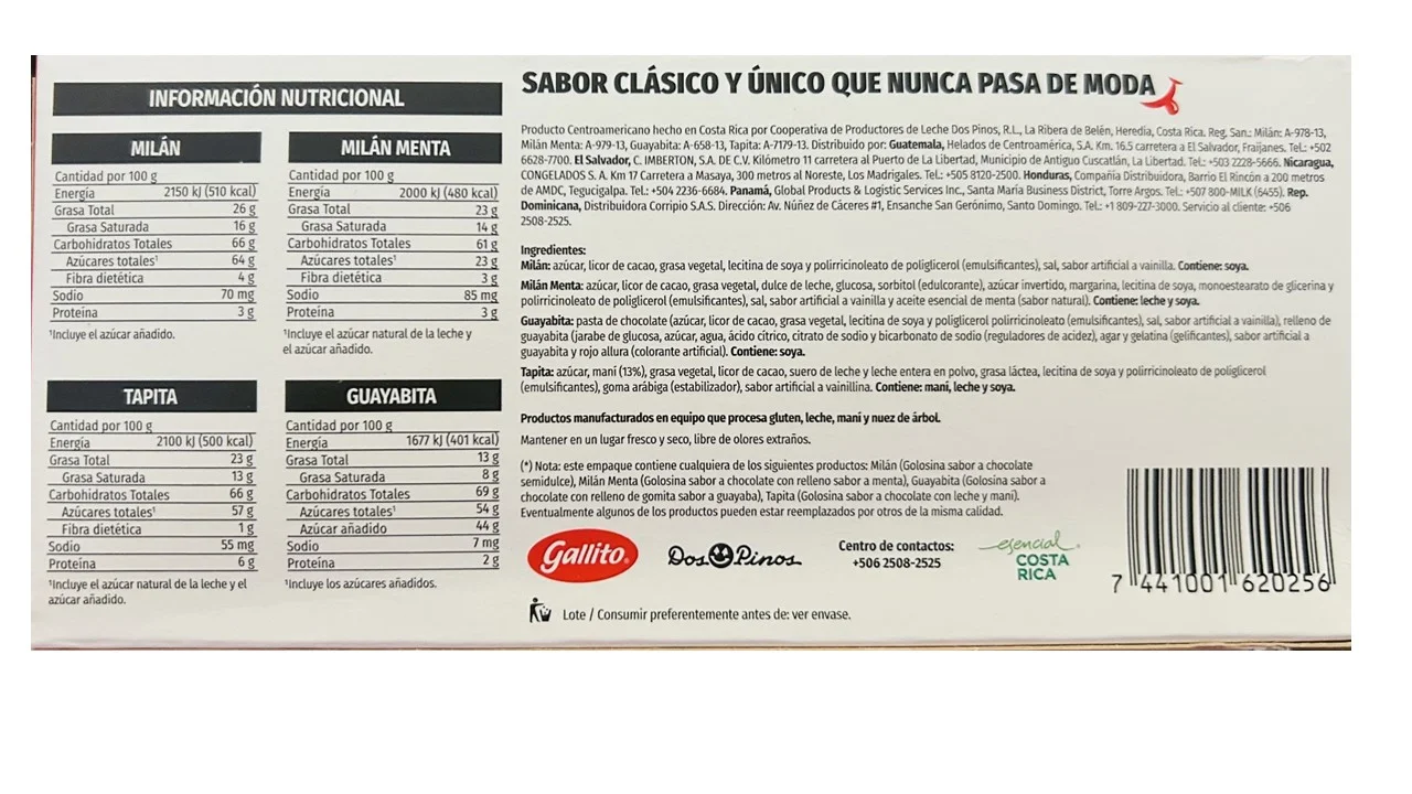 Cholate Gallito Choco Risas Tapita, Milan, Guayabita, Milan Menta. Assortment Pack 330g Product from Costa Rica