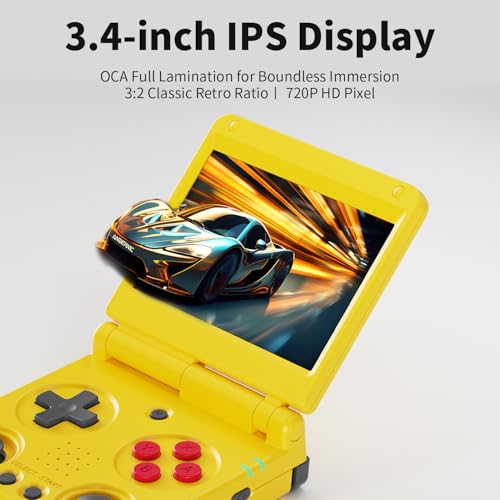 RG 34XXSP Retro Handheld Game Console Linux 3.4 inch IPS Screen 720*480 5000+ Classic Games 64G Card RG 34XXSP Retro Gaming Console Handheld 3300mAh Battery Compatible with WiFi HDMI Bluetooth Yellow