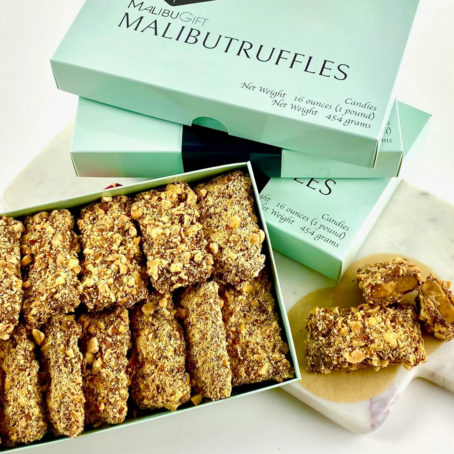 MalibuGift Gourmet English Toffee Candy rolled in Dark Chocolate and Roasted Almonds.