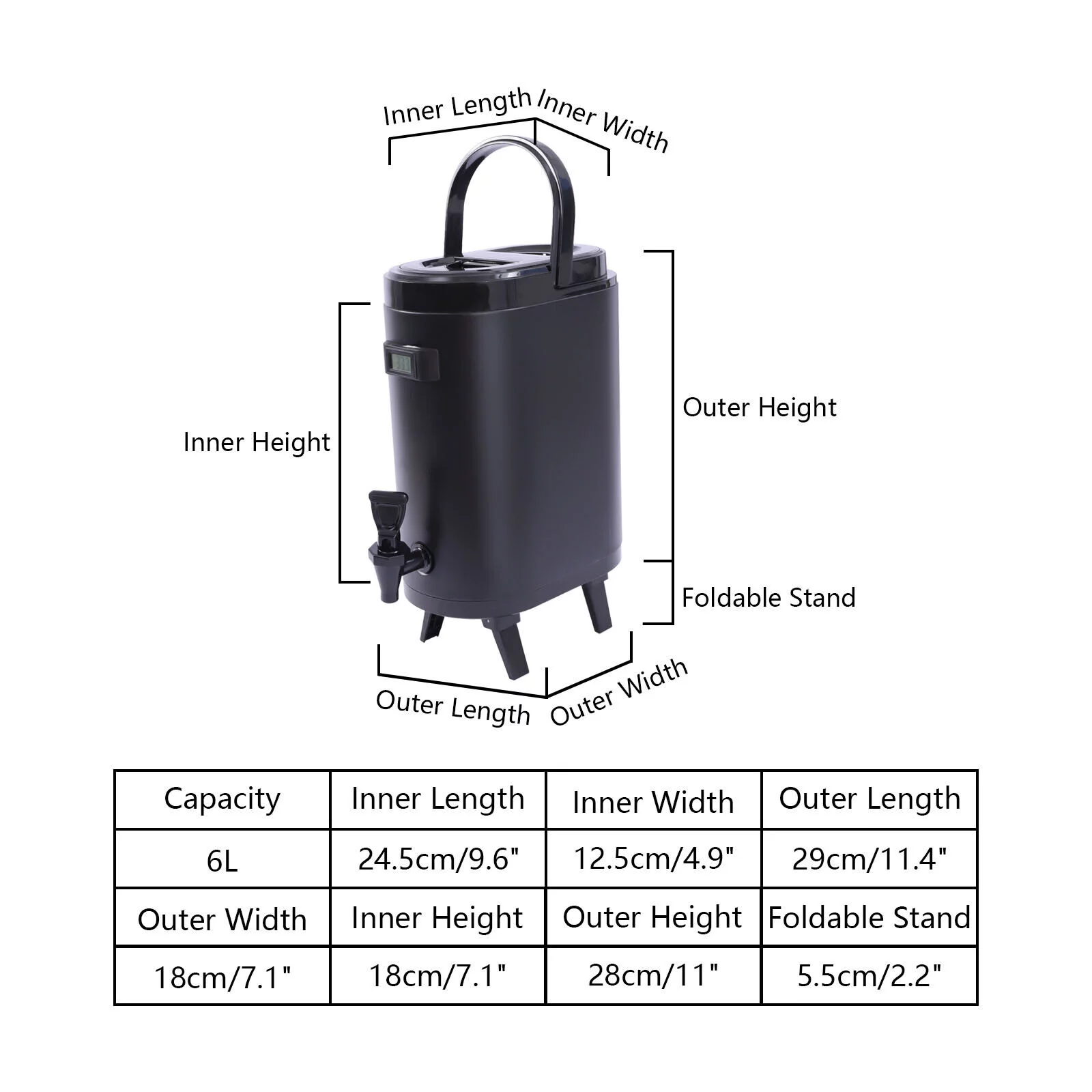 6L Commercial Hot Cold Insulated Beverage Dispenser Stainless Steel for Coffee Milk Juice