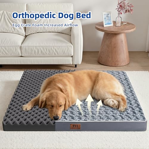 WESTERN HOME WH Orthopedic Large Dog Bed for Large Dogs, Dog Beds Large Sized Dog with Soft Rose Plush Removable Washable Cover, Egg Crate Foam Support and Non-Slip Bottom, Waterproof Pet Bed Mat
