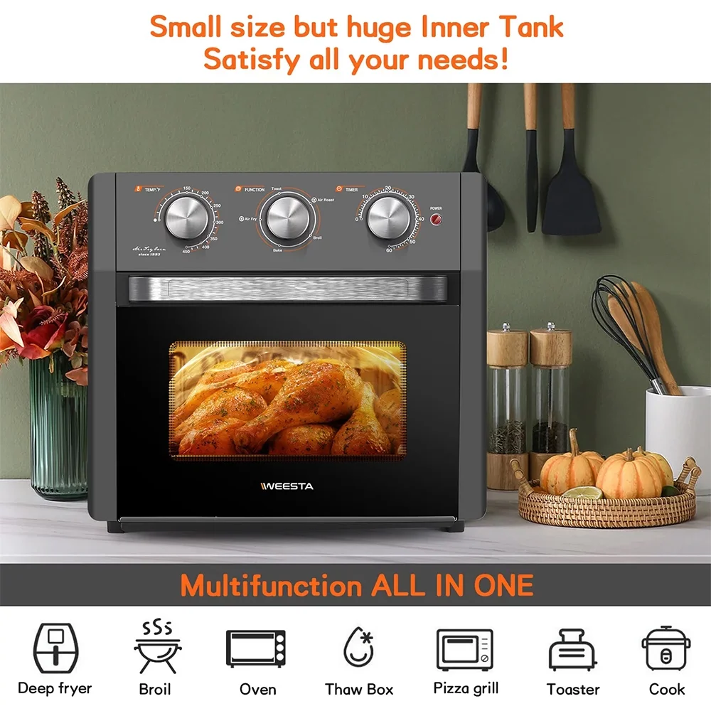 20QT Large Air Fryer Oven Toaster Combo, 1300W Powerful Oil-less Breakfast Station Cooker Black