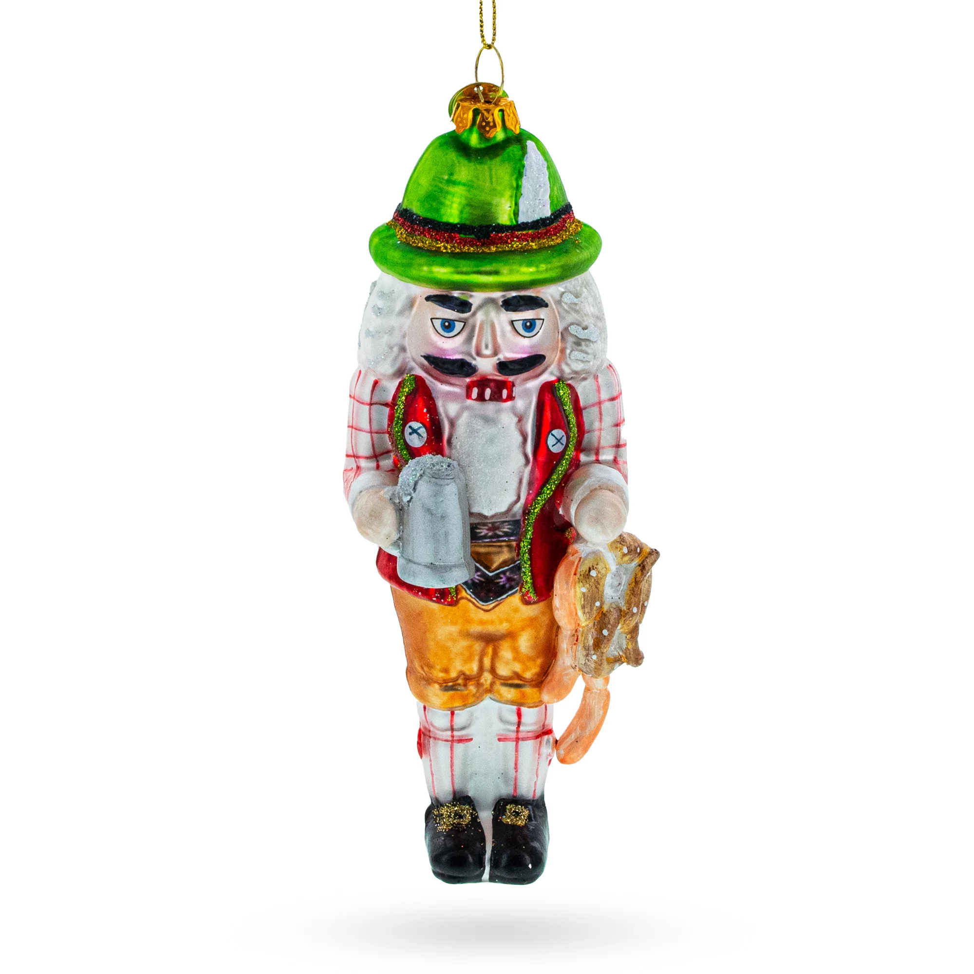Cheers to Tradition: Bavarian Nutcracker with Beer Stein - Blown Glass Christmas Ornament