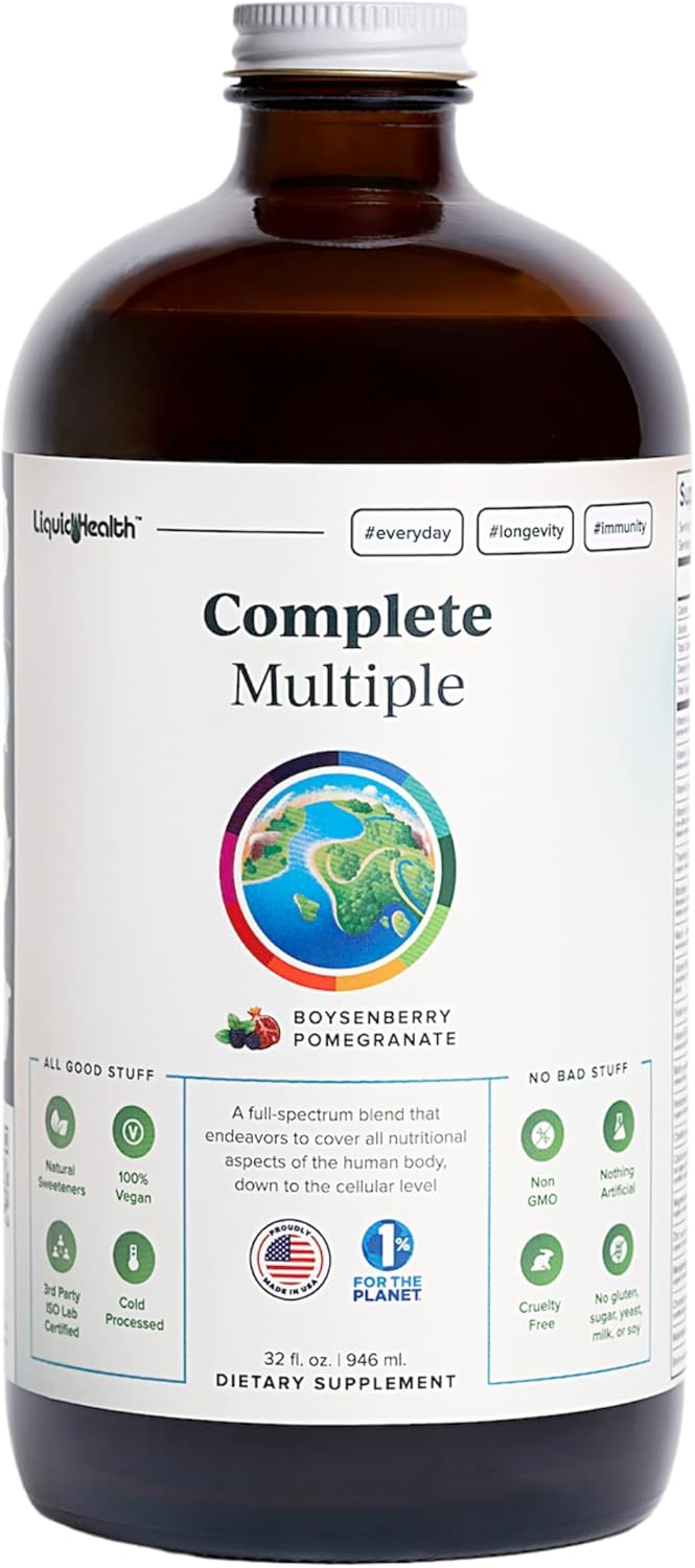 LIQUIDHEALTH 32 Oz Liquid Multivitamin for Adult Men & Women - Complete Multiple, Natural Immune Support, Non-GMO, Vegan, Gluten Free, Sugar Free, Minerals, Prebiotic Fiber Vitamins Supplement