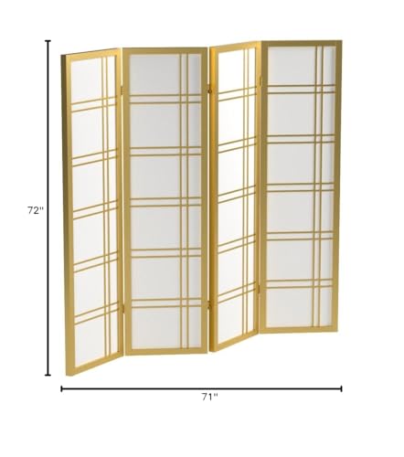 Roundhill Furniture Seto 4-Panel 4 Golden Room Divider Screen, Gold
