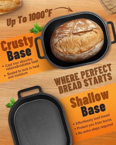 Cloche Loaf Dutch Oven, Pre-Seasoned, 9.5QT, 13 LBS Heavy Duty, Non-Stick, Large Bread Loaf Pan, Oval Cast Iron Bread Pan With Lid, Cloche Homemade Loaf Pan, Sourdough Artisan Bread Baking Pan