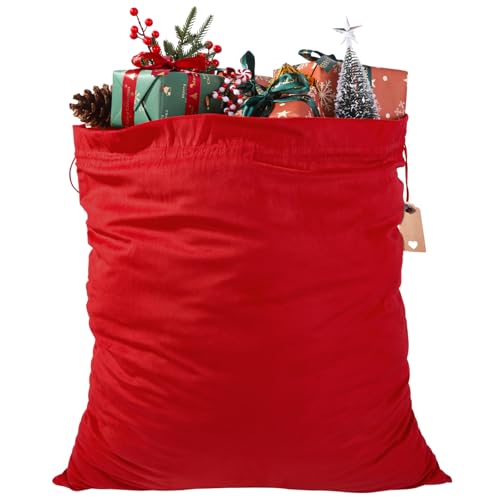 DIYDEC Large Christmas Velvet Santa Bags 31'' x 28'' Christmas Red Gift Presents Bags with Drawstring Large Santa Gift Sack for Xmas Present Party Supply Costume Holiday Wrapping