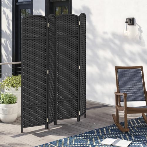 Room Divider 4 Panel Screen 5.6 Ft Tall Partition Room Dividers Brown Privacy Screens Folding Room Separation Free Standing Waterproof Wood Frame Wall Divider