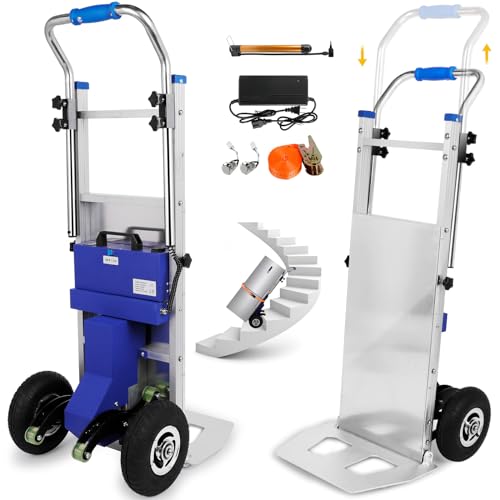 Hand Trucks - 880lbs Capacity Electric Hand Trucks 1200W Heavy Duty Stair Climber Trolley with 4M Safety Rope for Moving Furniture Logistics Warehouse