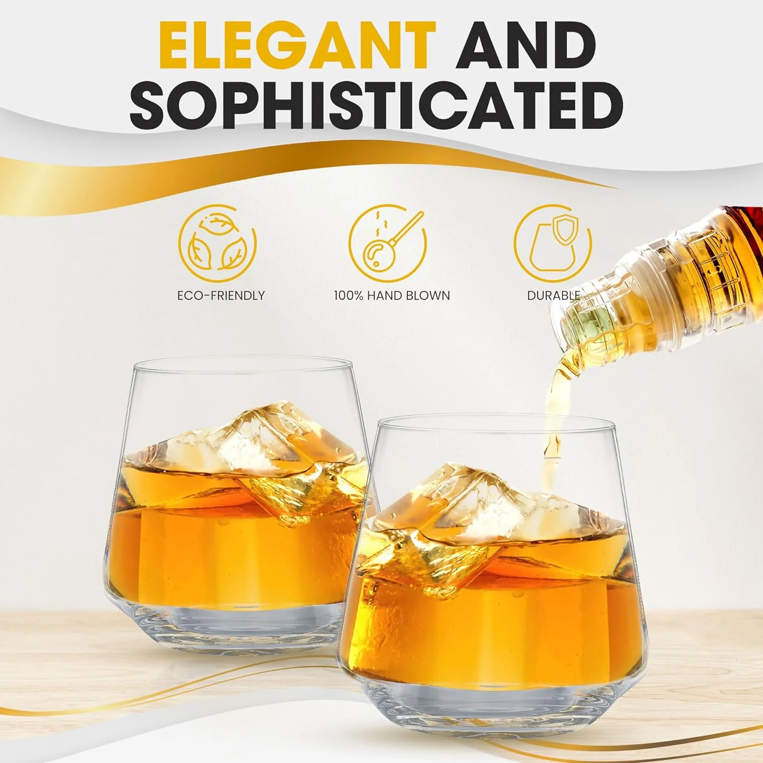 Lowball Whiskey Glasses - Crystal Old Fashioned Glasses For Wine & Cocktail, 15.8 Oz Each (Set Of 2)