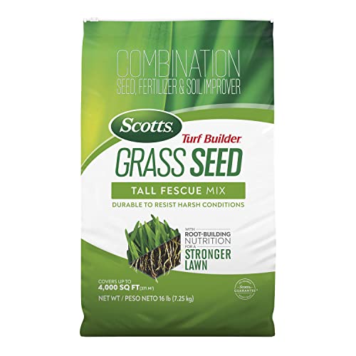 Scotts Turf Builder Grass Seed Tall Fescue Mix with Fertilizer and Soil Improver, Resists Harsh Conditions, 5.6 lbs.