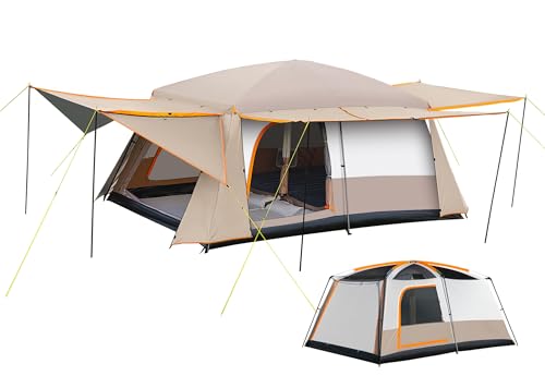 Camping Tent 4-6 Person, Double Layer, Multi-Room Family Cabin Tents with 3 Doors, Mesh Windows, Rainfly & Windproof, Large Waterpoof Tents for Outdoor Camping Hiking Picnic Gathering