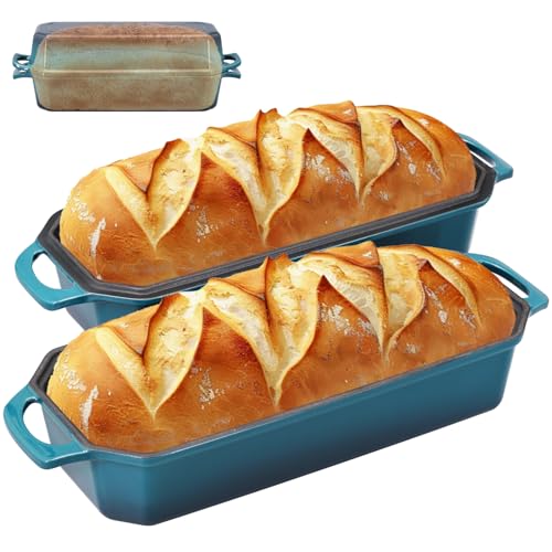 Bread Pan Cast Iron Loaf Pan with Lid Bread Loaf Pan 9x5 Inch Loaf Pan Enameled Cast Iron Sourdough Loaf Pan, DarkCyan