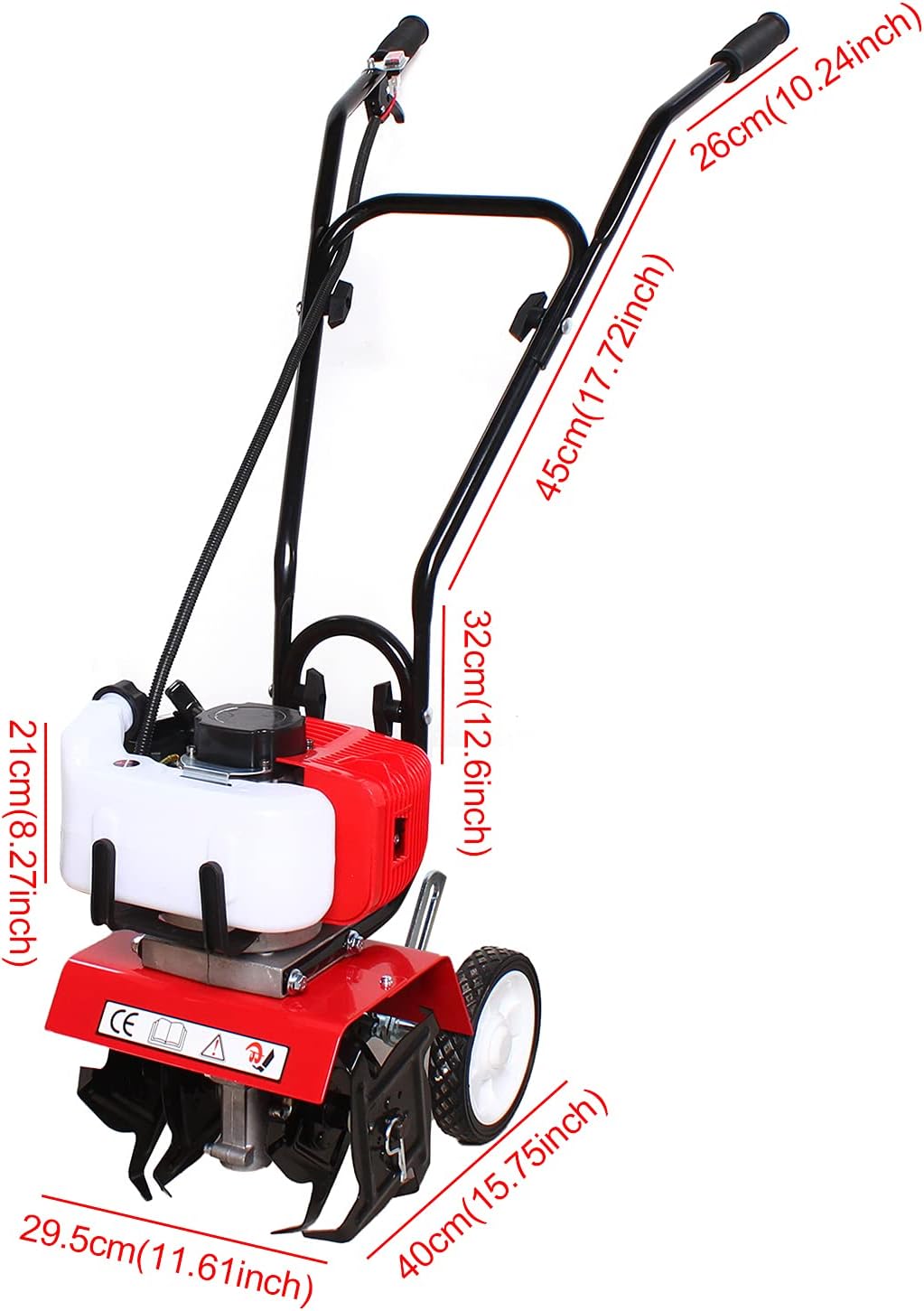 Gas Mini Tiller Cultivator, 52cc 2-Stroke Garden Cultivator, Tillers and Cultivators Gas Powered, Gas Rototiller, 6500rpm Cdi Tilling Tool with 2 Wheels, Tiller for Gardening
