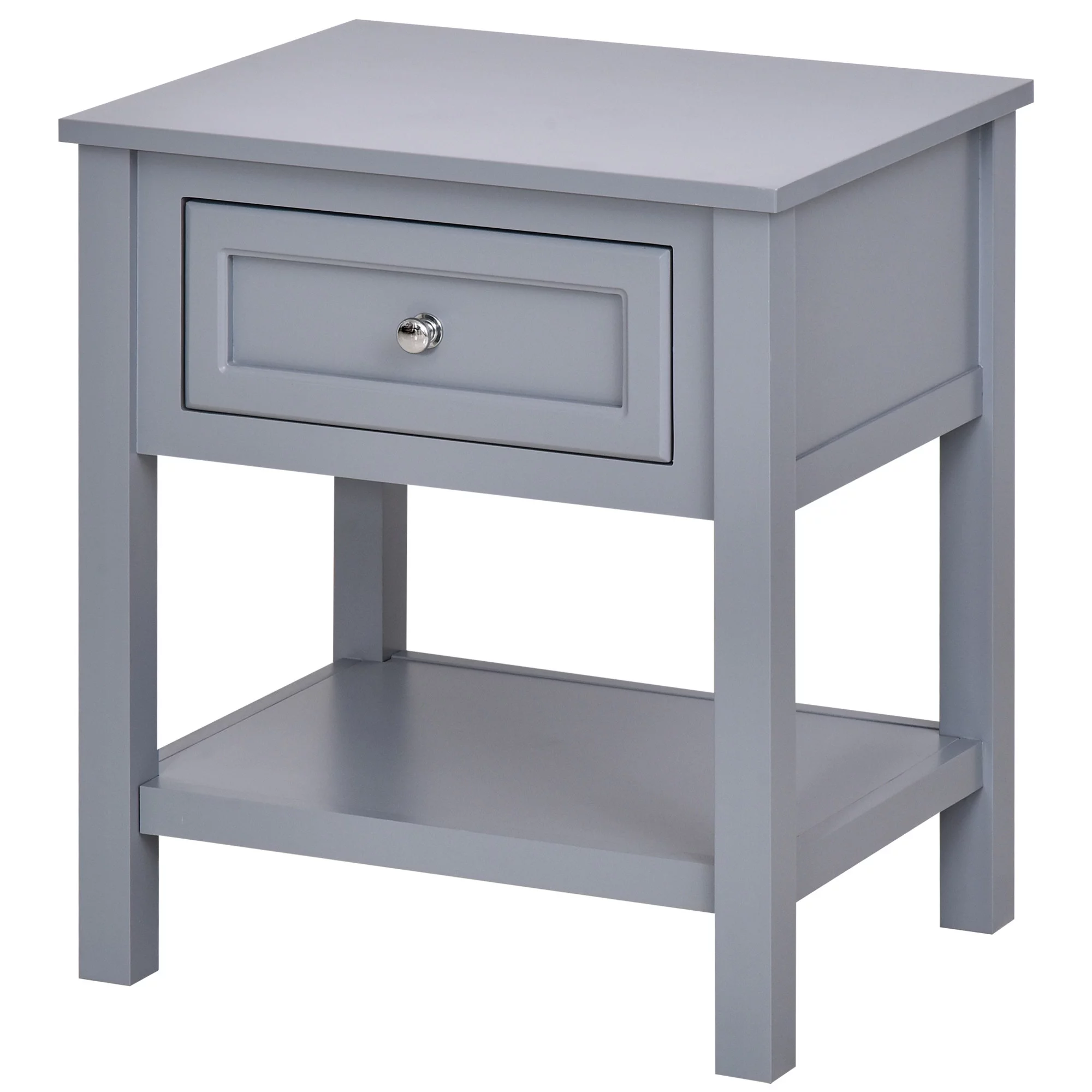 HomCom Accent End Table Nightstand with Gray Tabletop, Storage Drawer, and Bottom Shelf