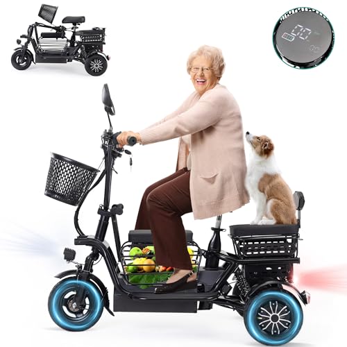 Electric Tricycle for Adults, Foldable Ebike for Seniors with 3 Seats and Storage Baskets for Shopping, 400W 48V Electric Trike up to 18 MPH