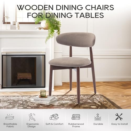 COLAMY Wooden Dining Chairs Set of 4, Modern Fabric Upholstered Dining Room Chair, Farmhouse Kitchen Chairs with Foot Pegs, Green