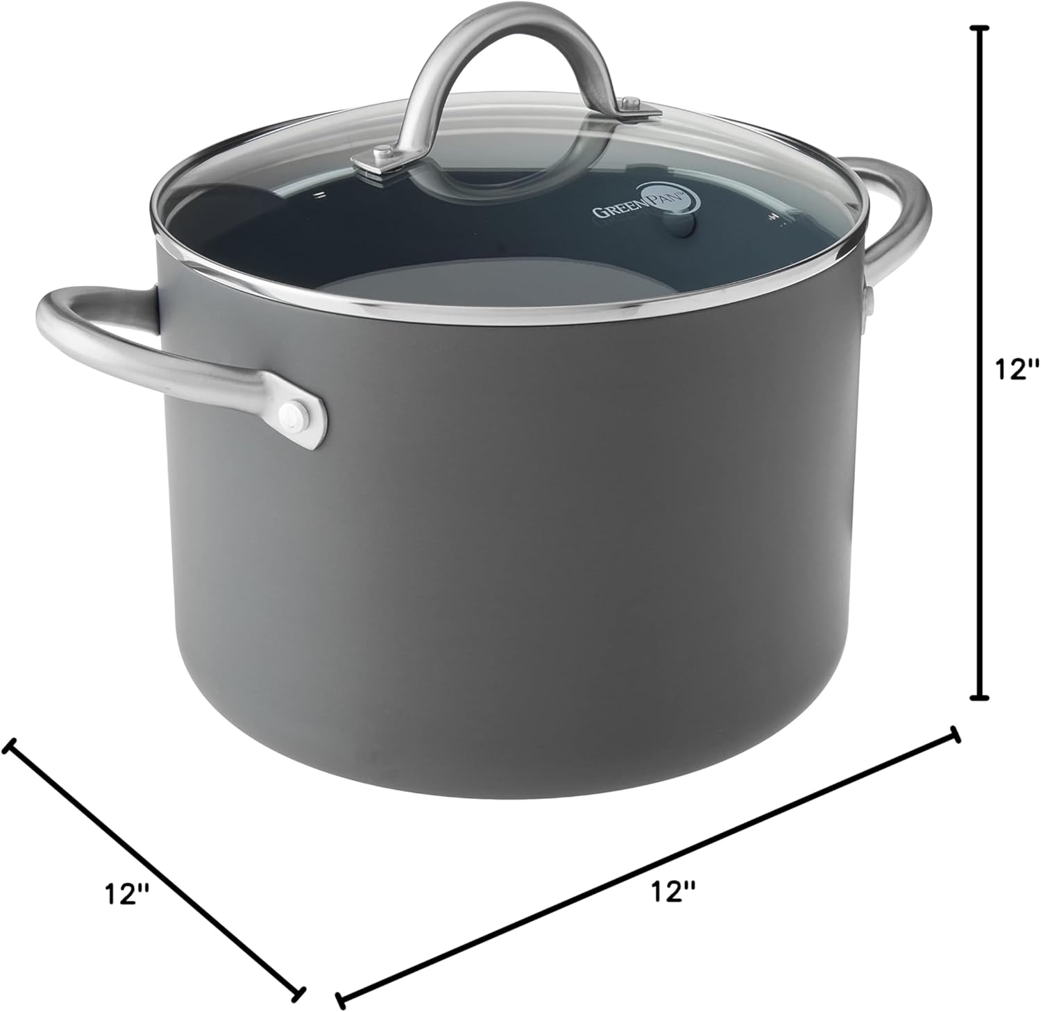 GreenPan Lima Hard Anodized Healthy Ceramic Nonstick 8QT Stock Pot with Lid, PFAS-Free, Oven Safe, Gray