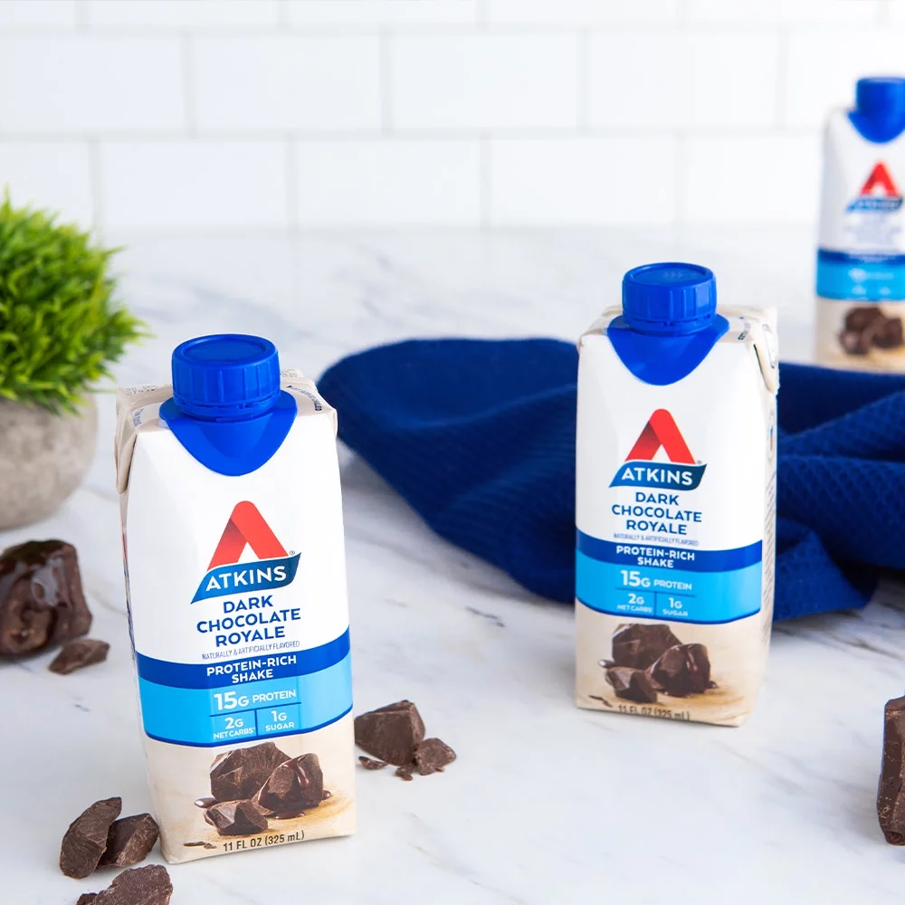 (3 pack) Atkins Dark Chocolate Royale Protein Shake, High Protein, Low Carb, Keto Friendly, Gluten Free, 11fl oz, 4 Ct