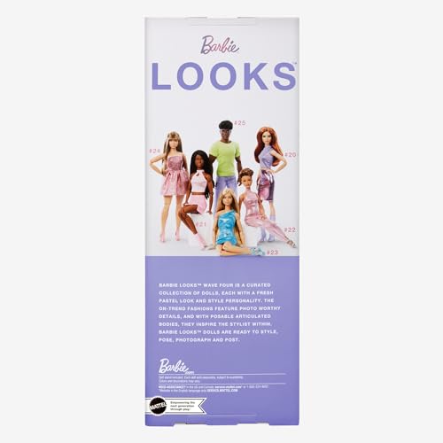 Barbie Looks Doll, Collectible No. 24 with Brown Hair & Modern Y2K Fashion, Shimmery Pink Strapless Dress with Peep-Toe Heels