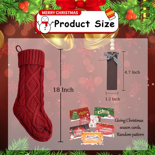 Set of 6 Personalized Christmas Stockings with Wooden Name Tags, 18