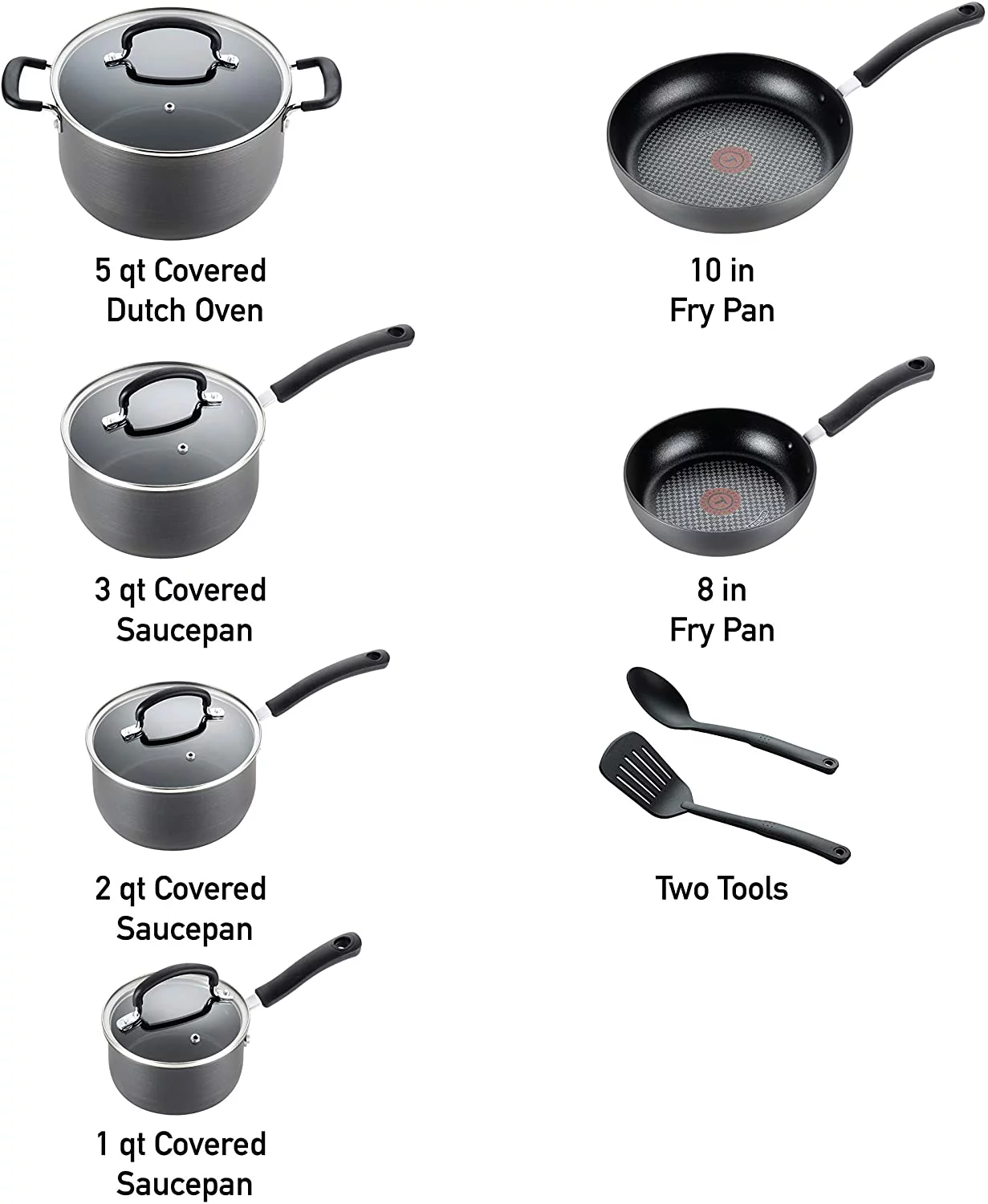 YHZCY Ultimate Hard Anodized Nonstick Cookware Set 12 Piece Pots and Pans, Dishwasher Safe Grey