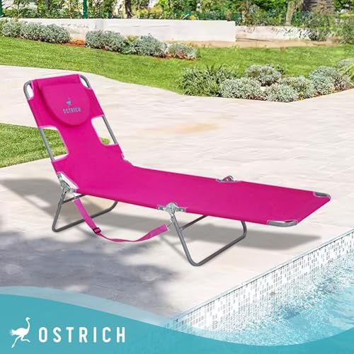 Ostrich Beach Lounge Chair, Folding & Reclining Outdoor Chaise Lounger, Blue - Portable Adjustable Recliner Chair for Lawn, Pool, Patio, Garden, and Yard