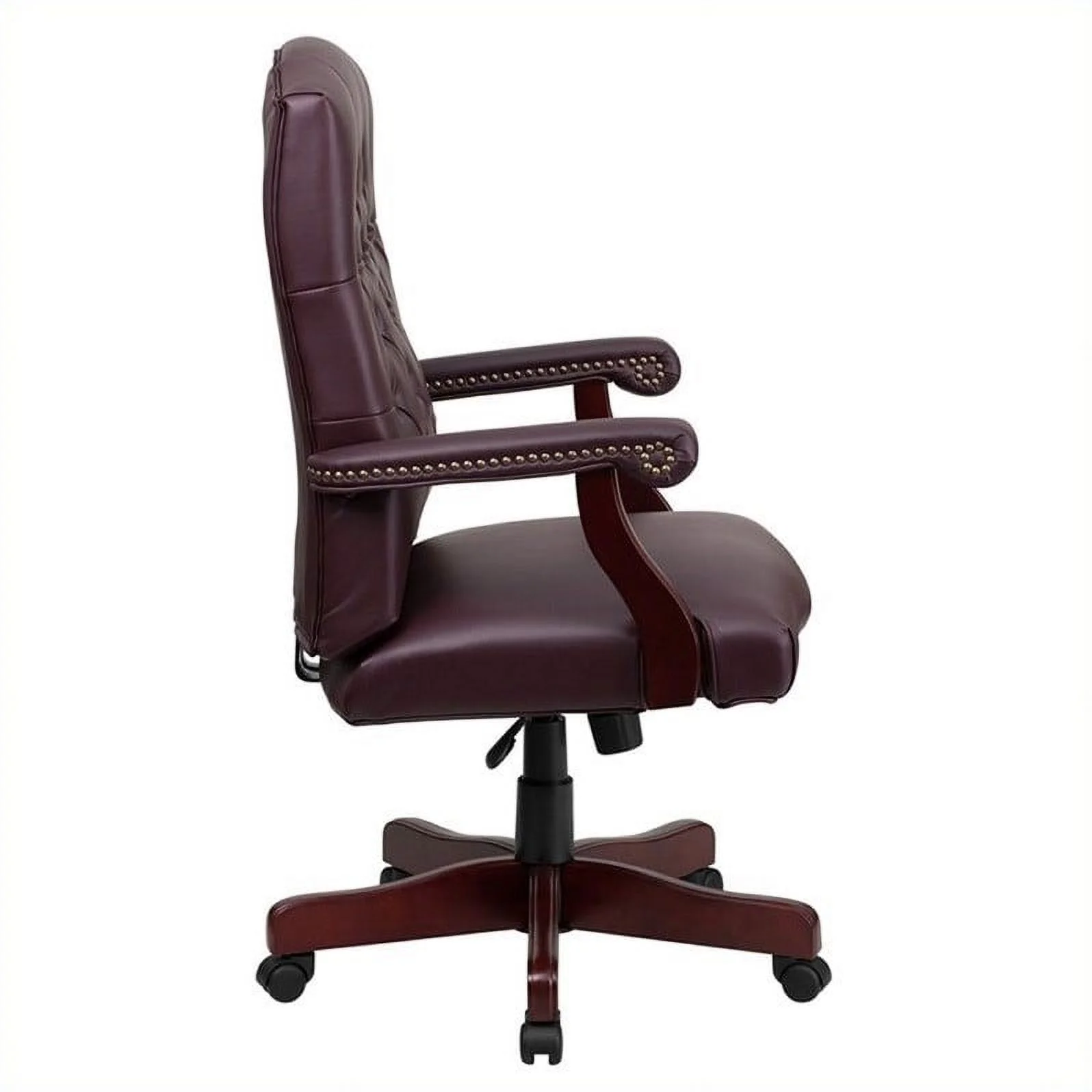 Pemberly Row Contemporary Leather Swivel Office Chair in Burgundy