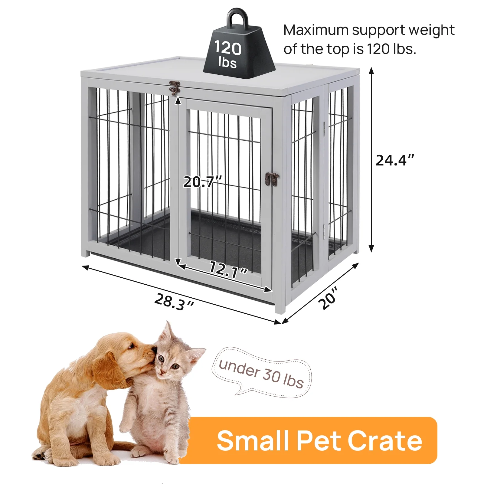 Walnest Wooden Dog Crate Furniture,Pet Kennel End Table, Dog Cage with Door for Small Dogs&Cats, Gray 28