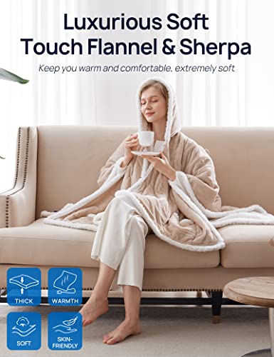 Westinghouse Wearable Heated Throw Blanket, Electric Heated Wrap Poncho Shawl with Pockets, 6 Heating Levels & 2 to 10 Hours Time Settings, 50 x 60 Inch, Light Grey