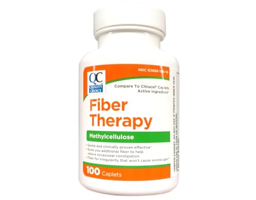 Quality Choice Fiber Therapy for Regularity Methylcellulose 500 mg 100 Caplets Pack of 3