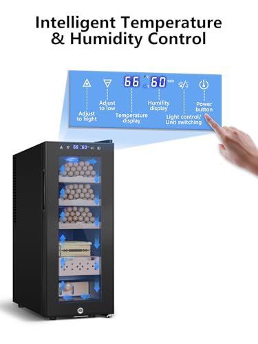 Electric Cooler Cabinet Desktop Cabinet 35L with Professional Temperature and Humidity Digit Control System Spanish Wood Shelves 300 Capacity for Home Office Gift
