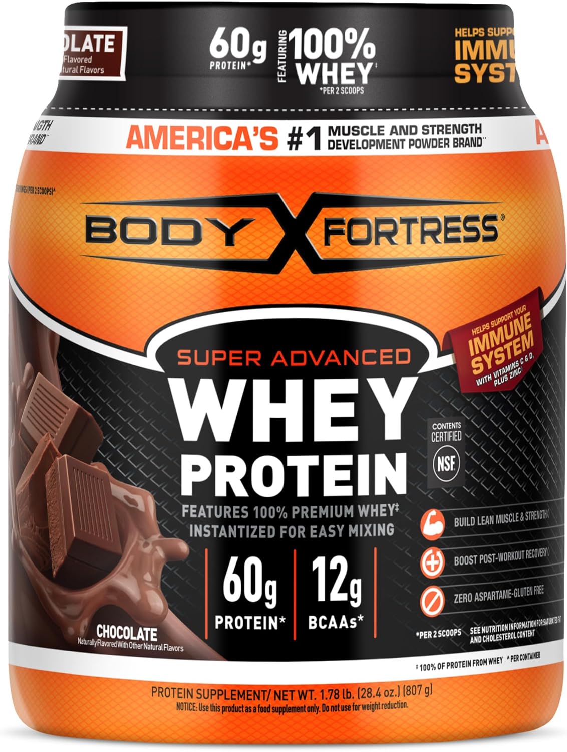 Body Fortress 100% Whey Protein Powder Chocolate 1.78lbs & Nutricost Creatine Monohydrate Micronized Powder 500G 5000mg Per Serv