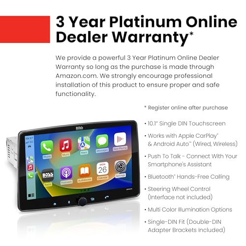 BOSS Audio Systems BVCP9700A-FL Single DIN Car Stereo Wireless Apple CarPlay, Android Auto, 7 Inch Touchscreen, Bluetooth, AM/FM Radio Receiver