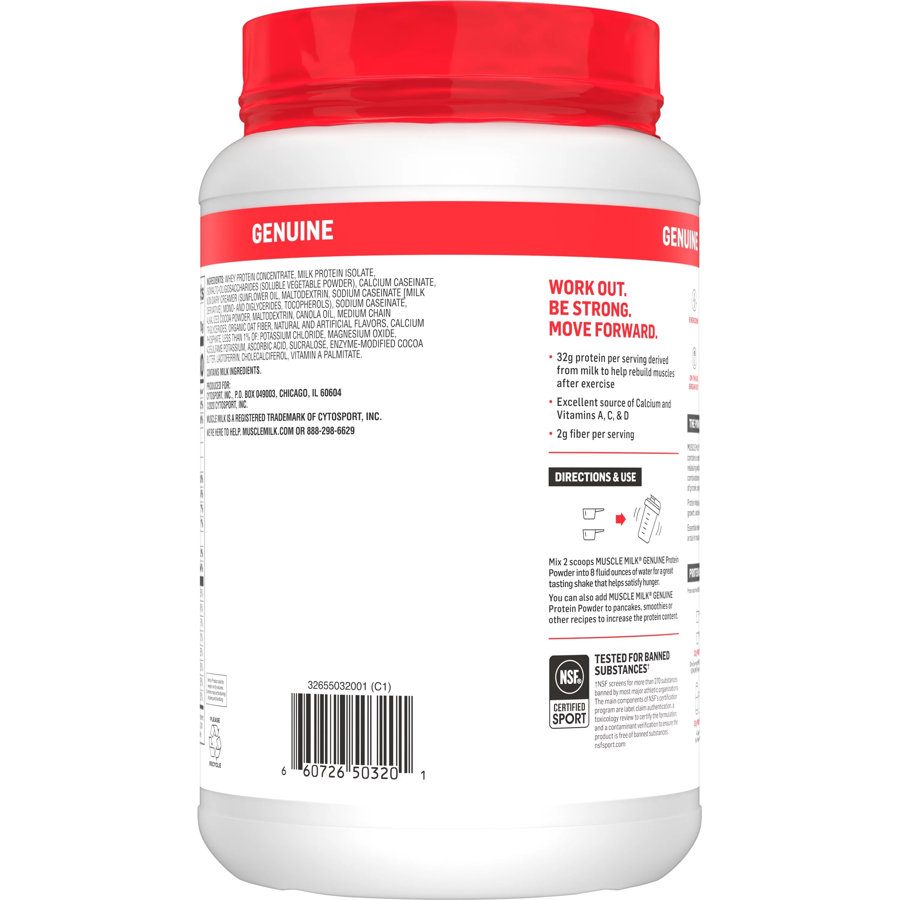 Muscle Milk Genuine Protein Powder, 32g Protein, Chocolate, 2.47 Pound, 16 Servings